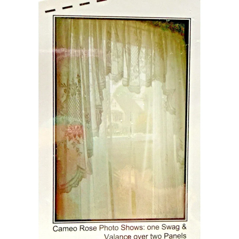Curtain Chic Lace Victorian Cameo Rose Swag 56X 38” Ivory Scalloped Edged